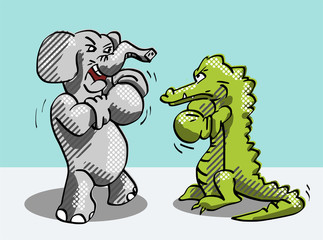 Gevecht tussen krokodil en olifant