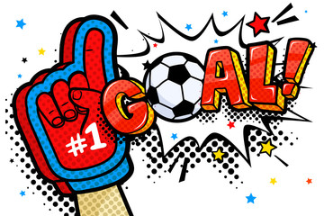 Hand in the glove of a sports fan raised up.