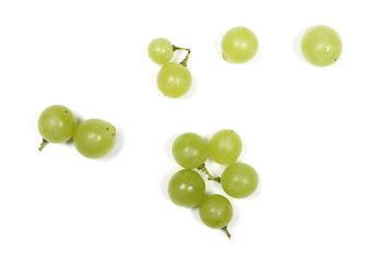 white grapes isolated on white background, top view