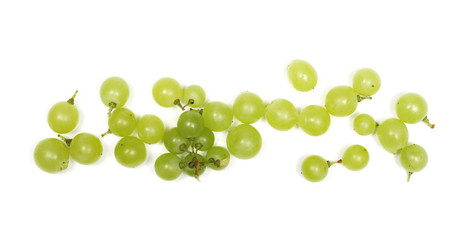 white grapes isolated on white background, top view
