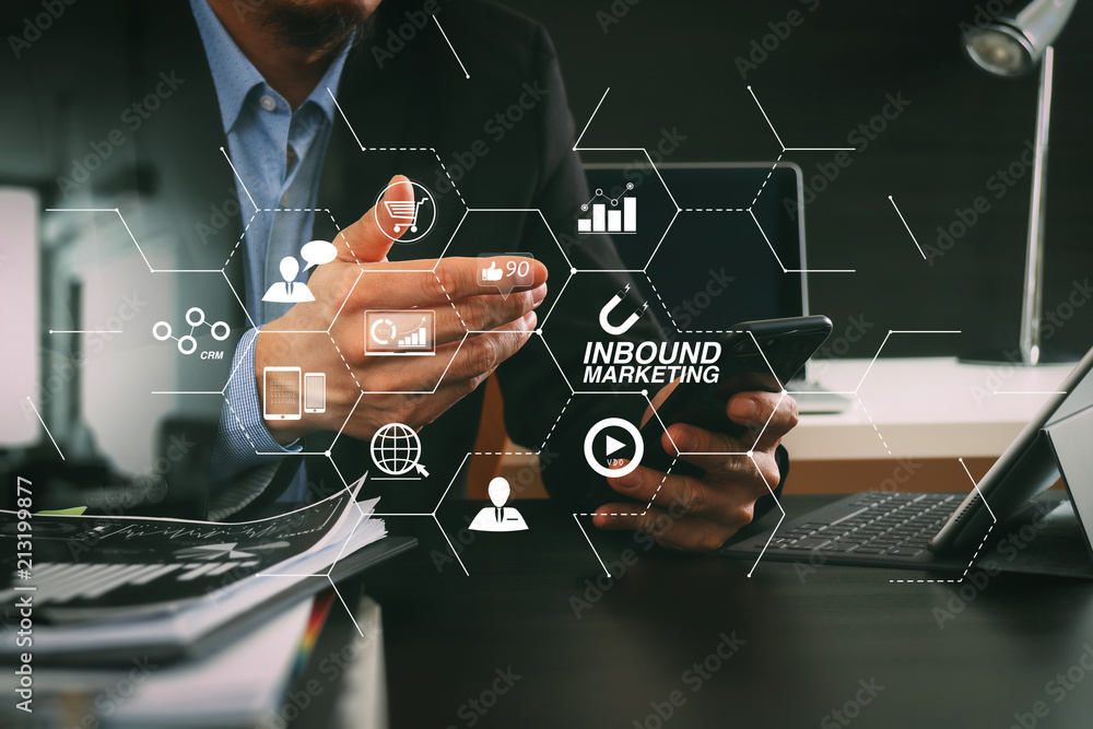 Aufkleber businessman working with smart phone and digital tablet and laptop computer in modern office