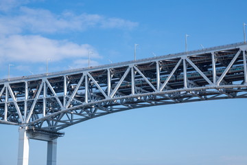 Seto Ohashi Bridge and Train in seto inland sea,kagawa,shikoku,japan