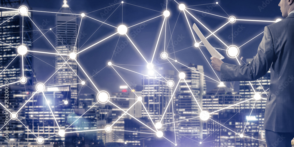 Poster concept of modern business networking that connect and cooperate