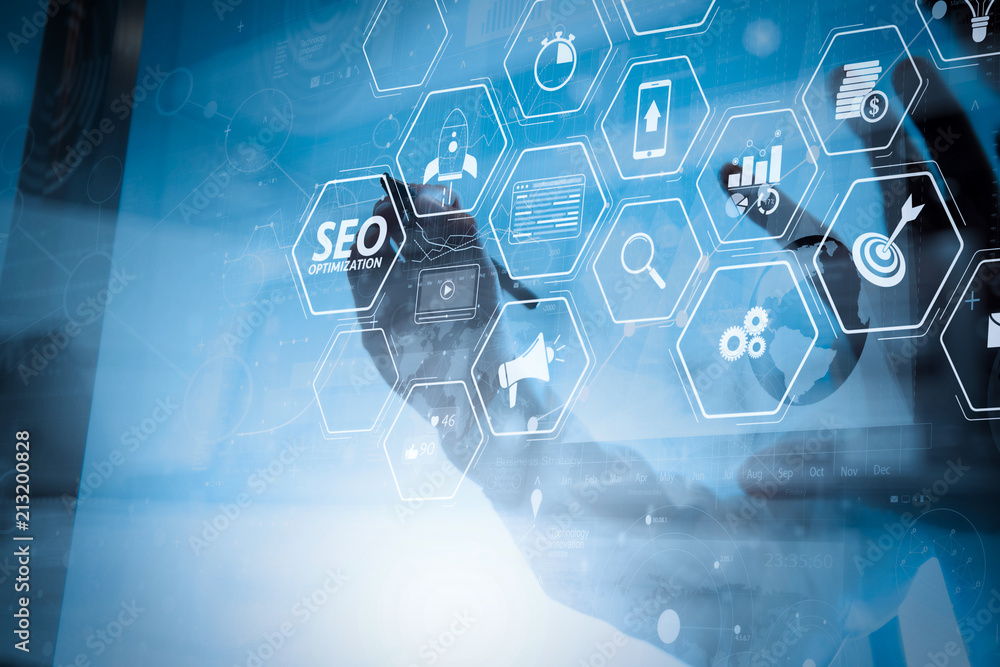 Aufkleber businessman working with modern technology and digital layer effect as business strategy concept