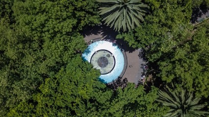 Aerial view of the city of Coyoacan Mexico Church and park