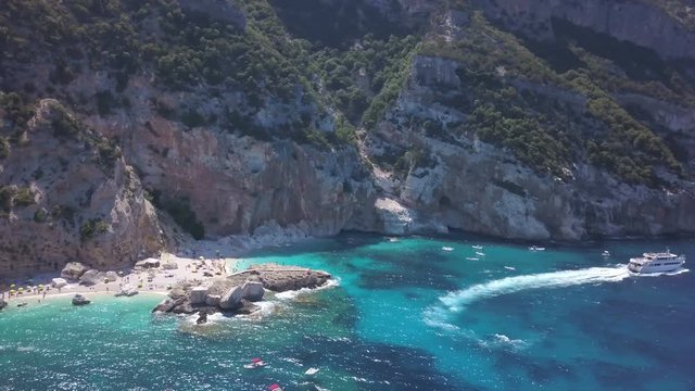 Sardinia Mariolu Cove aerial view shot from licensed drone on sunrise