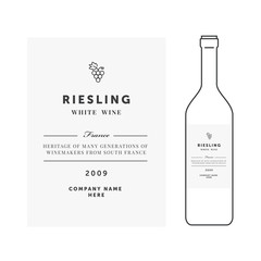 White wine label. Vector premium template. Clean and modern design. Riesling grape sort.