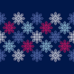 Seamless vector background with decorative snowflakes. Winter pattern. Textile rapport.