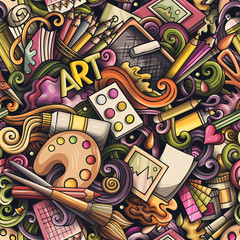 Obraz premium Cartoon cute doodles hand drawn Artist seamless pattern