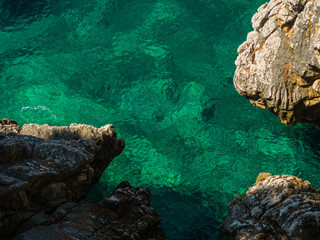 View on emerald water between rocks, Montenegro