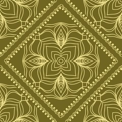 pattern with floral mandala, decorative border. seamless design for print fabric. Ornamental Vector Background.