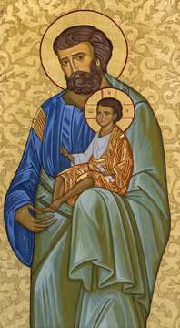 MODENA, ITALY - APRIL 14, 2018: The icon of St. Joseph in church Abbazia di San Pietro by unknown artist.
