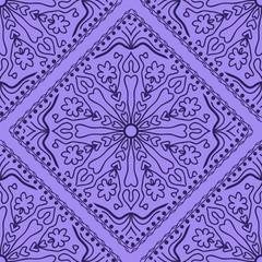 Template Print for Fabric. Pattern of Mandala with Border. Vector illustration. Seamless. For Print Bandana, fashion design
