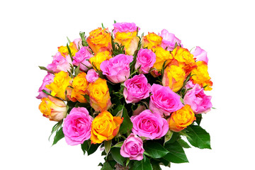 beautiful bouquet of fresh roses on a white background
