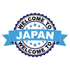 Welcome to Japan blue black rubber stamp illustration vector on white background