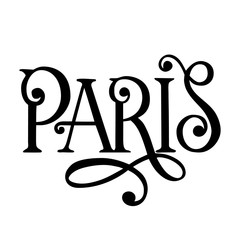 City logo isolated on white. Black label or logotype. Vintage badge calligraphy in grunge style. Great for t-shirts or poster. Paris, France