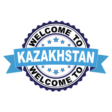 Welcome to Kazakhstan blue black rubber stamp illustration vector on white background