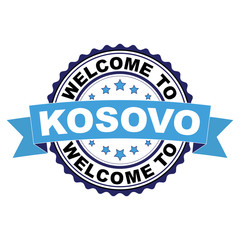 Welcome to Kosovo blue black rubber stamp illustration vector on white background