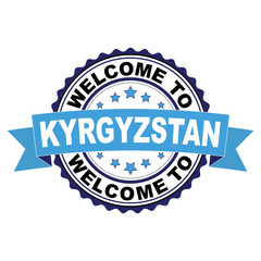 Welcome to Kyrgyzstan blue black rubber stamp illustration vector on white background