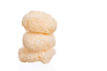 Dried snow fungus (Tremella fuciformis) on white background