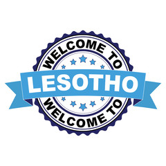 Welcome to Lesotho blue black rubber stamp illustration vector on white background