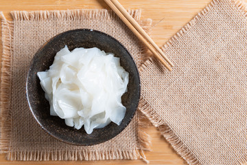 Bowl of rice flat noodles