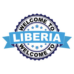 Welcome to Liberia blue black rubber stamp illustration vector on white background