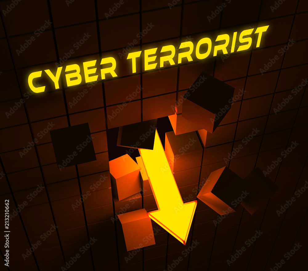 Poster cyber terrorist extremism hacking alert 3d rendering