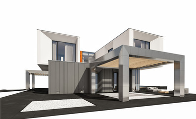 3d rendering of modern house isolated on white.