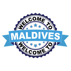 Welcome to Maldives blue black rubber stamp illustration vector on white background