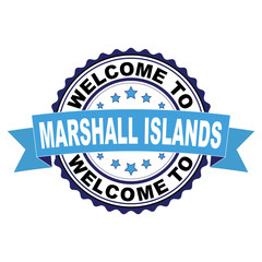 Obraz premium Welcome to Marshall Islands blue black rubber stamp illustration vector on white background