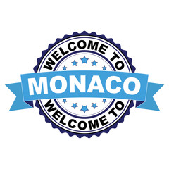 Welcome to Monaco blue black rubber stamp illustration vector on white background