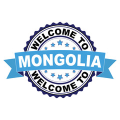 Welcome to Mongolia blue black rubber stamp illustration vector on white background