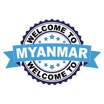 Welcome to Myanmar blue black rubber stamp illustration vector on white background