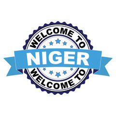 Welcome to Niger blue black rubber stamp illustration vector on white background