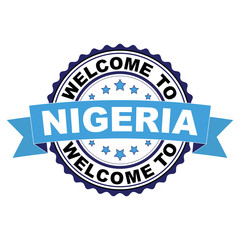 Welcome to Nigeria blue black rubber stamp illustration vector on white background