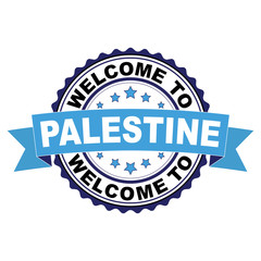 Obraz premium Welcome to Palestine blue black rubber stamp illustration vector on white background