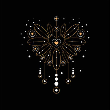 Dream trap, traditional American Indian dream catcher vector Illustration on a black background