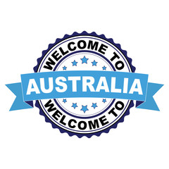 Welcome to Australia blue black rubber stamp illustration vector on white background