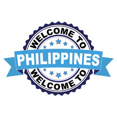 Welcome to Philippines blue black rubber stamp illustration vector on white background