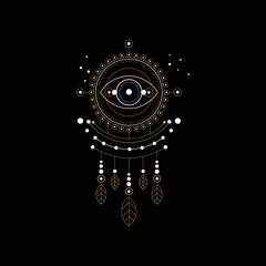 Dream trap, religion, shamanism, spirituality ethnic symbol vector Illustration on a black background