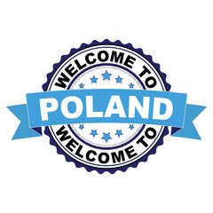 Welcome to Poland blue black rubber stamp illustration vector on white background