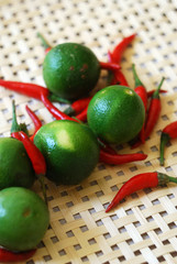 Red chili peppers and limes.