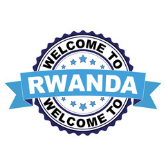 Fototapeta premium Welcome to Rwanda blue black rubber stamp illustration vector on white background