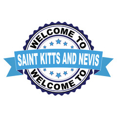 Welcome to Saint Kitts and Nevis blue black rubber stamp illustration vector on white background