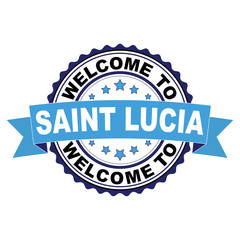 Welcome to Saint Lucia blue black rubber stamp illustration vector on white background