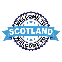 Welcome to Scotland blue black rubber stamp illustration vector on white background