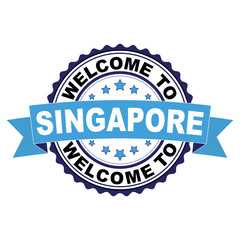 Welcome to Singapore blue black rubber stamp illustration vector on white background