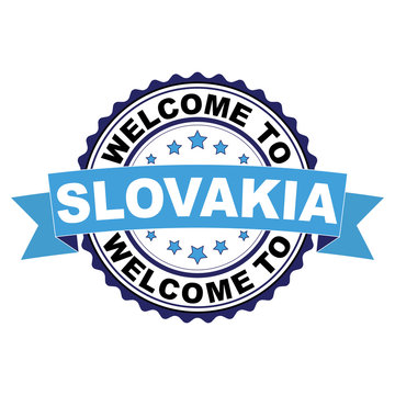 Welcome to Slovakia blue black rubber stamp illustration vector on white background