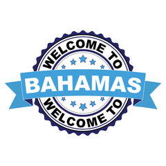 Welcome to Bahamas blue black rubber stamp illustration vector on white background